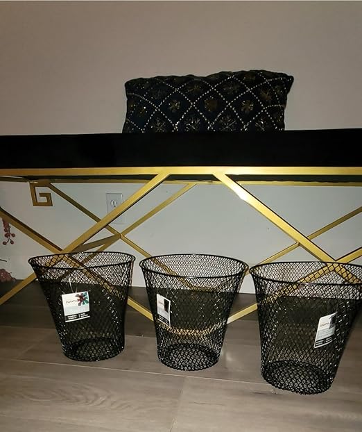 Metal Mesh Waste Basket Black Round Open Top Design Set of 4