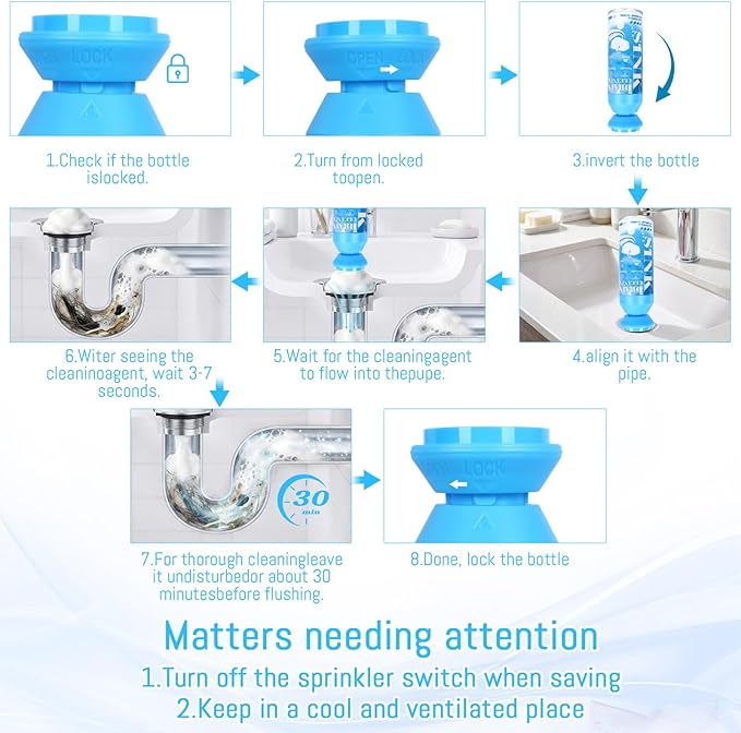 Foaming Drain Cleaner - Sink Cleaner and Deodorizer for Kitchen Sinks Shower Drains and Tubs Monthly Maintenance to Avoid Clogs. (2pcs sea blue)