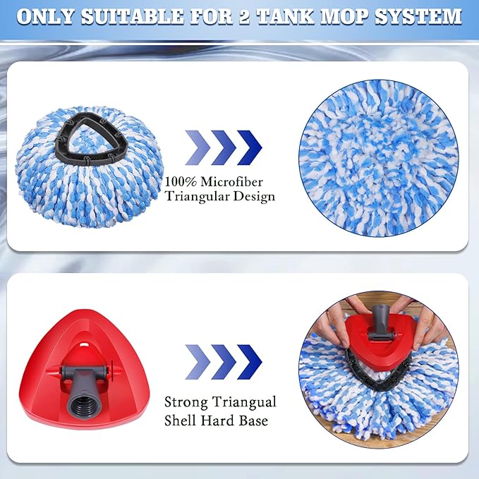 4 Packs Spin Mop Replacement Heads Compatible with Oceda RinseClean 2-Tank System 4-Section Rotatable 30-58 Mop HandleMop Scrub Brush and Base Combo SetMop Refills Easy to Replace and Cleaning