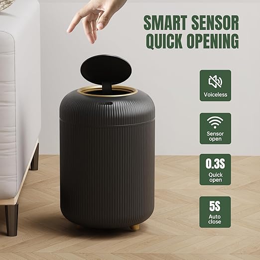 URALFA Motion Sensor Trash Can with Lid Soft Close Removable Legs 3 Gallon Automatic Bathroom Trash Can Touchless Trash Bin Smart Plastic Garbage Can for Bedroom Kitchen Office Black