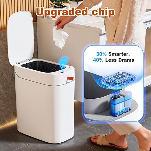 funest Bathroom Trash Can with Lid Automatic Motion Sensor Trash Can 3.5 Gallon Garbage Can Type-C Rechargeable Bag-Holding Design One-Pull Auto Packing Quiet-Close Hinge for Bedroom Office