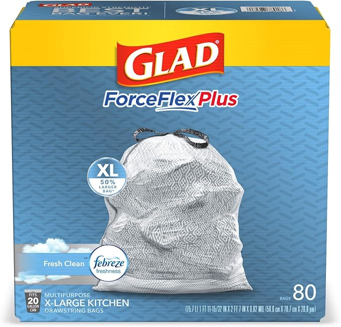 Glad Trash Bags Force Flex Kitchen Pro Drawstring Garbage Bags Fresh Clean 80 Count