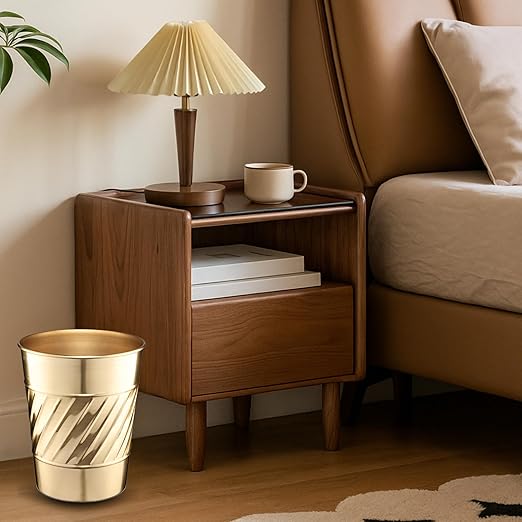 Monarch Abode Metal Bathroom Trash Can – Waste Basket for Bedroom Office Desk &amp Dorm Handcrafted Wave Embossed Durable Decorative Brushed Gold Small Trash Can Bathroom Garbage Bin Wastebasket