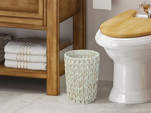Wicker Trash CanBathroom Trash CanWicker Waste Basket for BathroomDecorative Boho Small Waste Basket for BedroomOfficeCream White 2 Gallon