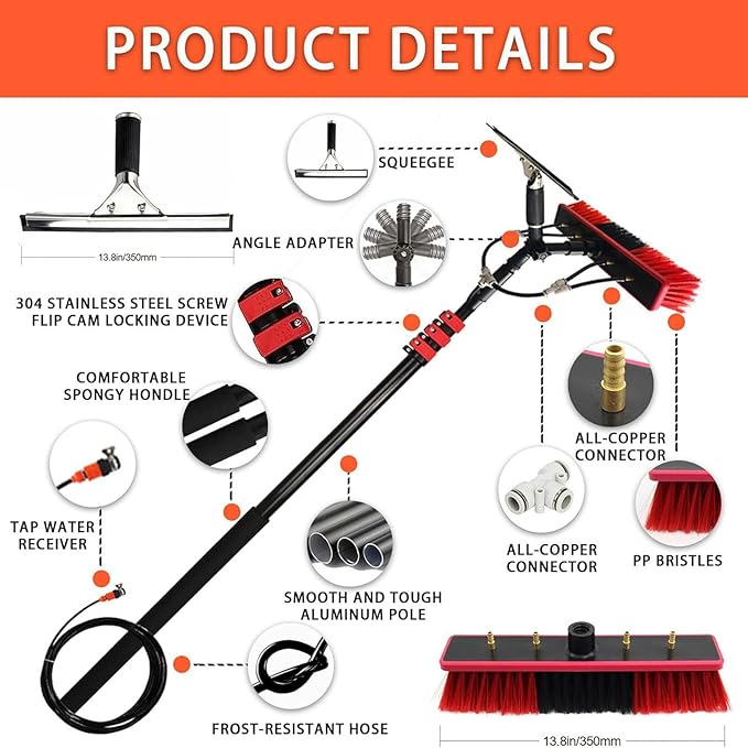 Water Fed Kit Solar Panel Cleaning Kit Window Cleaning System 20M Hose &amp Rotating BrushHead for CaravanSolar PanelDeckConservatory Roof12FT(3.6M)