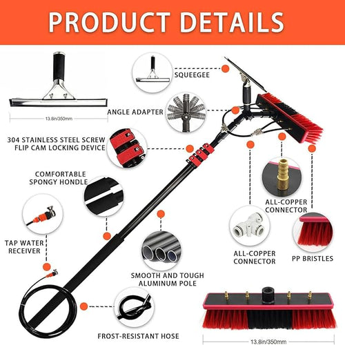 12-36ft Water Fed Kit w/Water Fed Telescopic BrushWindow Cleaning BrushCar Wash Brushfor Home and Commercial Window Solar Panel Cleaning20FT(6M)