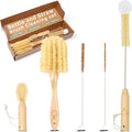 Bottle Brush Set - Ergonomic &amp Plastic Free Bamboo Bottle Brush All in One Bottle And Straw Brush Cleaning Set Sturdy Eco Friendly Water Bottle Cleaner Brush Set Great Baby Bottle Cleaner Brush