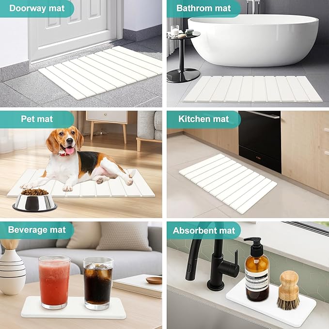 3 Pcs Large Stone Dish Drying Mat for Kitchen Sink Counter Dish Pads Diatomaceous Earth Mats Quick Fast Drying Stone Mat Diatomite Absorbent Tray Dry Matt Kitchen Countertop Dishes Drainer Mat
