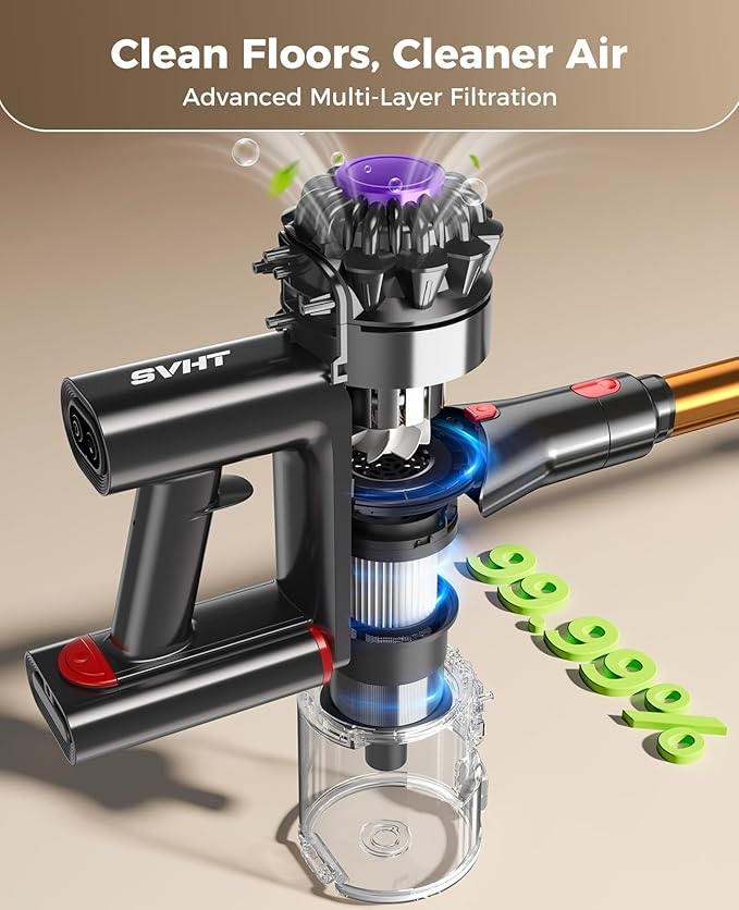 Cordless Vacuum Cleaner 450W 40KPA Vacuum Cleaners for Home 45 Mins Lightweight Stick Vacuum Cordless with LED Display Rechargeable Battery Vacuum for CarpetPet HairHardwood Floor