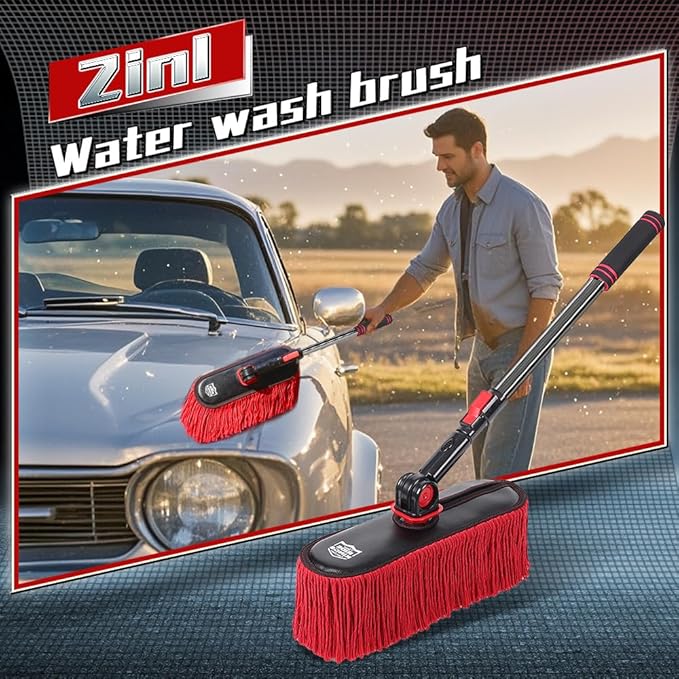 2In1 Brush And Duster For Car ExteriorChenille Car Wash Brush Mop*1PCWax Cotton Car Duster Mop*1PC Remove DustFreely Switch A Retractable Black Steel PoleCar Cleaning Supplies For Truck Rv Boat