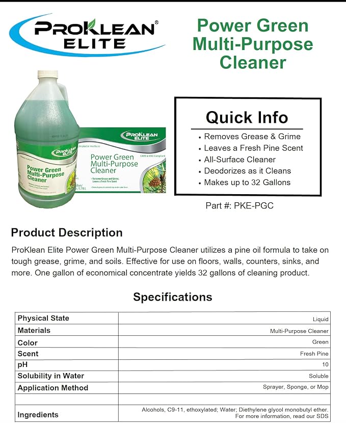 Power Green Multi-Purpose Cleaner | Cleaner Concentrate | Heavy Duty Pine Oil Degreaser | Industrial and Janitorial Use