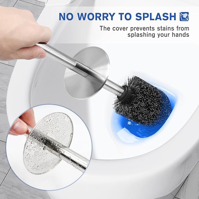 Toilet Brush and Holder 2 Pack Toilet Brush Stainless Steel Toilet Bowl Brush for Bathroom Toilet-Ergonomic ElegantDurable (Silver)