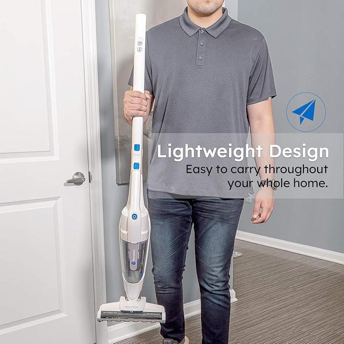 Vacmaster VSD1801 Cordless Handheld &amp Stick Vacuum Cleaner 2 in 1 Rechargeable Li-ion Battery Powerful Lightweight for Hardwood Floor Carpet and Pet Hair White