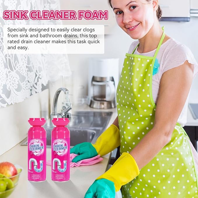Foaming Drain Cleaner Sink Cleaner and Deodorizer Drain Clog Remover for Kitchen Sinks Tubs Shower Drains (2 Pcs)