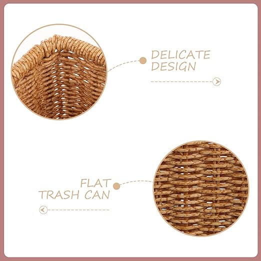 PRETYZOOM Elegant Woven Trash Can Slim Wicker Waste Basket Rattan Storage Basket Compact Bathroom Garbage Can