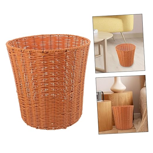 PRETYZOOM Woven Waste Basket Multi-Function Storage for Sundries and Fruits Lightweight and Sturdy Design for Bedroom Kitchen Rustic Imitation Rattan Look Practical Organizer for Clean and
