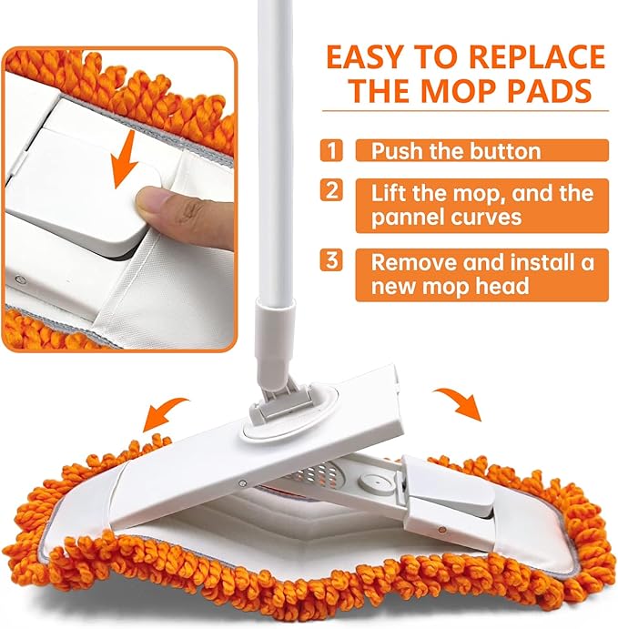Dust Mop with Washable Microfiber Pad - Dry &amp Wet Floor Mop Featuring Built-in Scouring Pad for Hardwood Laminate Tile Marble