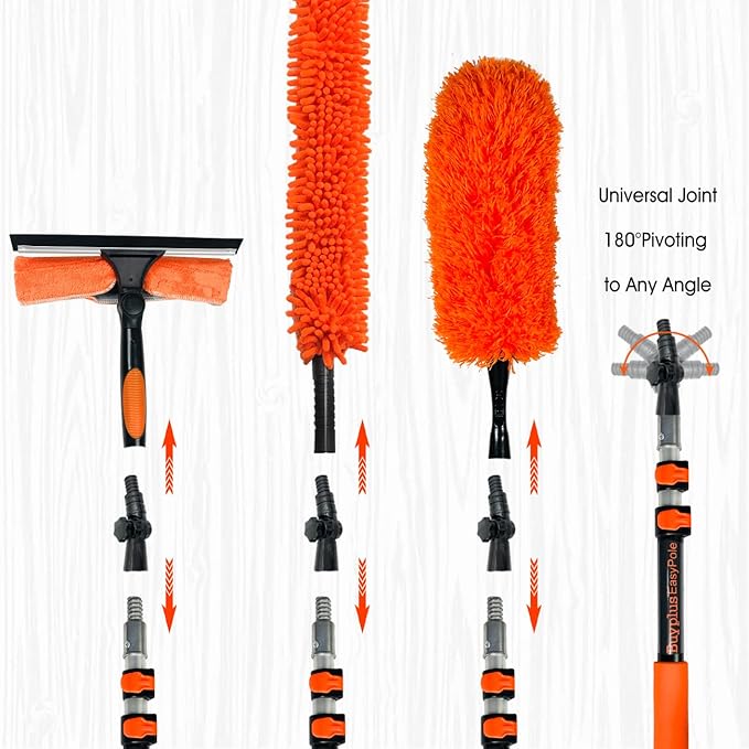Buyplus 26FT Reach Dusting Kit Long Duster with 5-20FT Extension Pole for High Ceilings Cobweb Duster Microfiber Duster Window Squeegee Extendable Duster Cleaning Kit