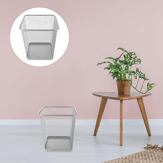 jojofuny Metal Mesh Trash Can Small Square Silver Wire Wastebasket for Bedroom Office Indoor Use Household Waste Bin