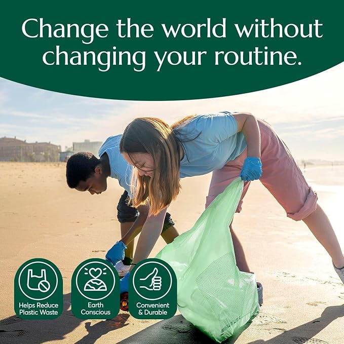 Cleanomic Compostable* 13 Gallon Trash Bags with Drawstring (2 Pack 50 Count) BPI Certified For Kitchen Compost