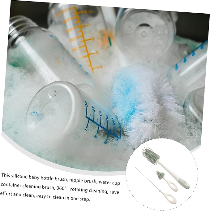 VICASKY 2pcs Silicone Bottle Cleaning Brush Set Rotating High-Temperature Resistant Flexible Bristles for Stain Removal for Milk Bottles and Water Containers Light Green