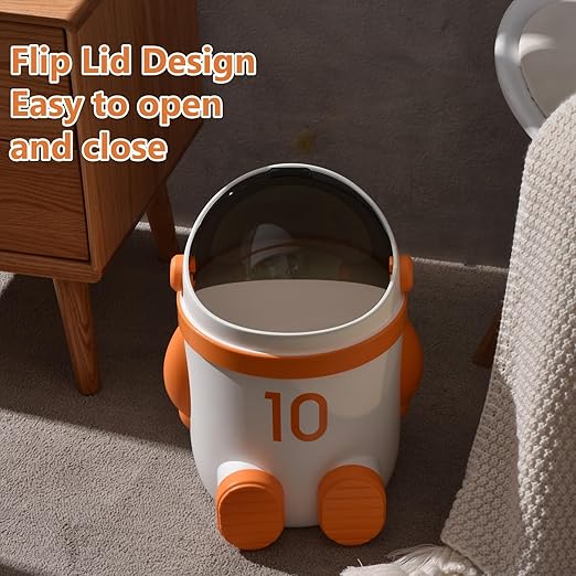 URALFA Astronaut Trash Can 12 Liter /3.2 Gallon Bathroom Trash Can with Lid Cute Garbage Can for Kids Plastic Garbage Can with Swing Lid Spaceman Wastebasket for Bedroom Dorm Living Room Orange