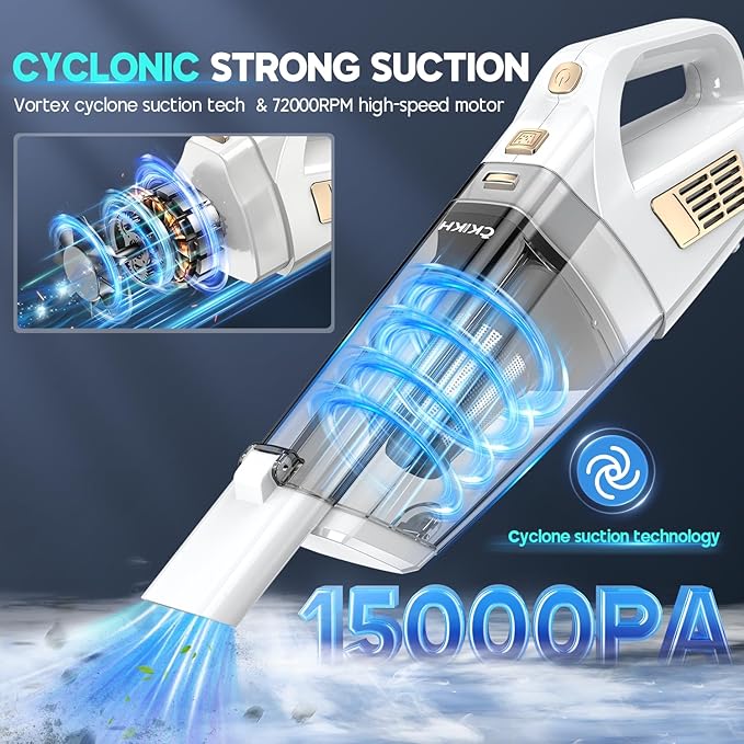 Handheld Vacuum Cordless 15000PA Strong Suction Hand Held Car Vacuum Cleaner Portable with Multi-Nozzles &amp Washable Filter Lightweight Dust Busters Rechargeable for Home Car Office Pets