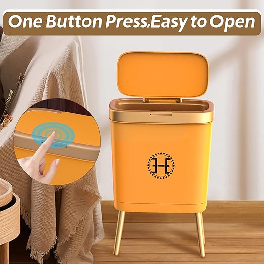 Procade Bedroom Trash Can with LidSlim Bathroom Trash Cans with Lids Dog Proof Trash Bin with Press Top LidModern Gold Trash Can Plastic Waste Basket for Living Room OfficeKitchen 4 Gal-Orange