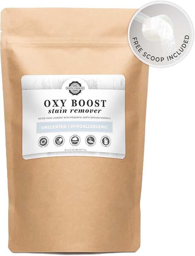Rustic Strength Natural Oxy Boost Stain Remover Powdered Color Safe Odor Remover Hard Water Softener Biodegradable 2 lb