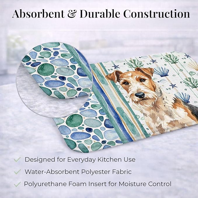 Caroline's Treasures Wire Fox Terrier Coastal Sea Glass Dish Drying Mat Absorbent Dish Drying Mat Pad for Kitchen Counter Dish Drainer Mat for Countertop 14 x 21 Multicolor
