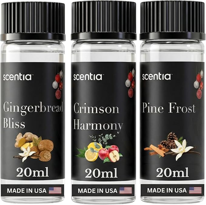 Scentia Cozy Pine Gingerbread Fragrance Oil Collection – Long Lasting Aromatherapy Diffuser Oil for Candles Home &amp DIY Bakery Scents 3x20ml Discovery Set – (Perfect for Winter &amp Holiday)