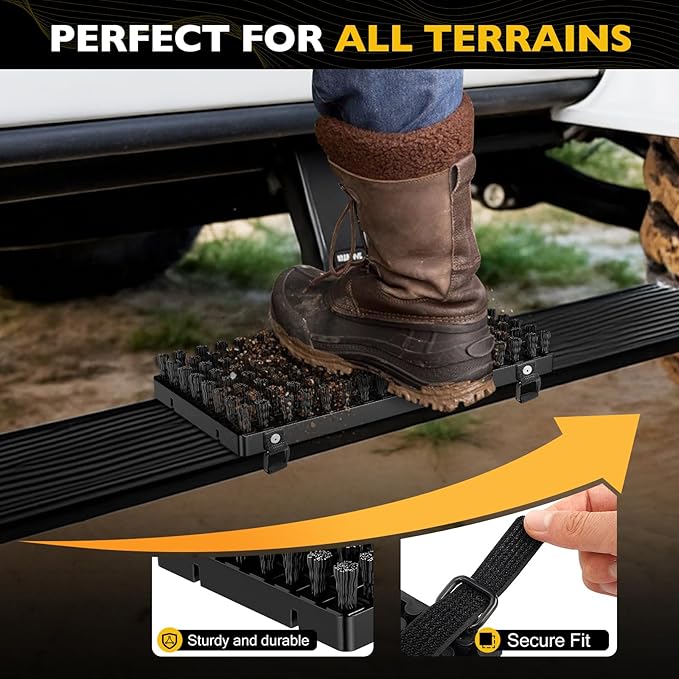 Truck Step Mounted Brush – Heavy Duty Boot Brush Cleaner for Trucks RVs SUVs &amp Semis – Fast Mud Removal with No-Tool Install – Built for Outdoor Work and Off-Road Demands