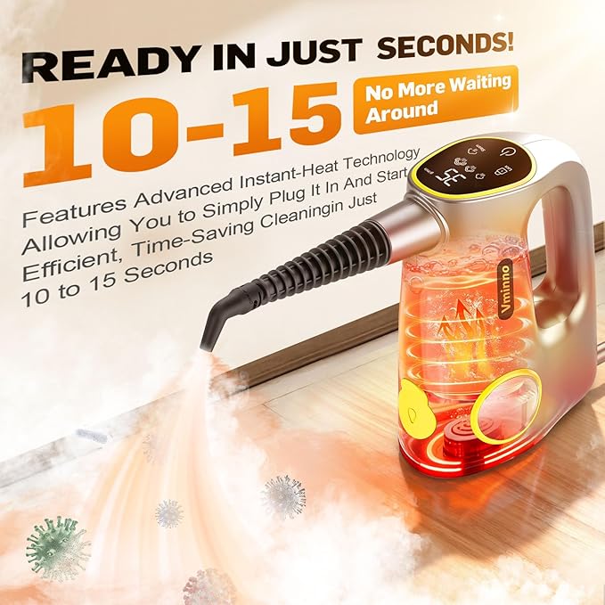 Handheld Pressurized Steam Cleaner for Home - 15s Heat-Up 3-Level Adjustable Steam Cleaner with 14pcs Accessories Multi-Surface Steamer for Cleaning Car Detailing Tile Grout Chemical-Free(Grey)