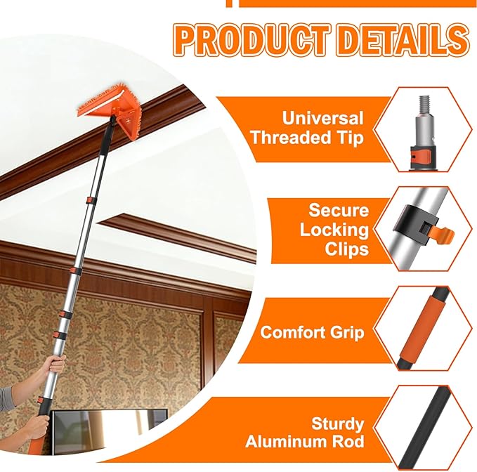 30FT Reach Dusters for Cleaning Ceiling Fan Cleaner Duster with Extension Pole Wall and Baseboard Cleaner Mop with Handle for Window Cobweb Fan Blade and High Ceiling