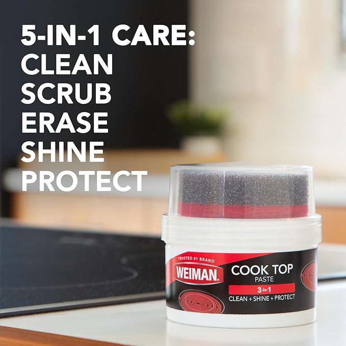 Weiman Cooktop Cleaner Paste Easily Remove Burned-On Food Grease and Watermarks Leaving Your Glass Cook Top Sparkling