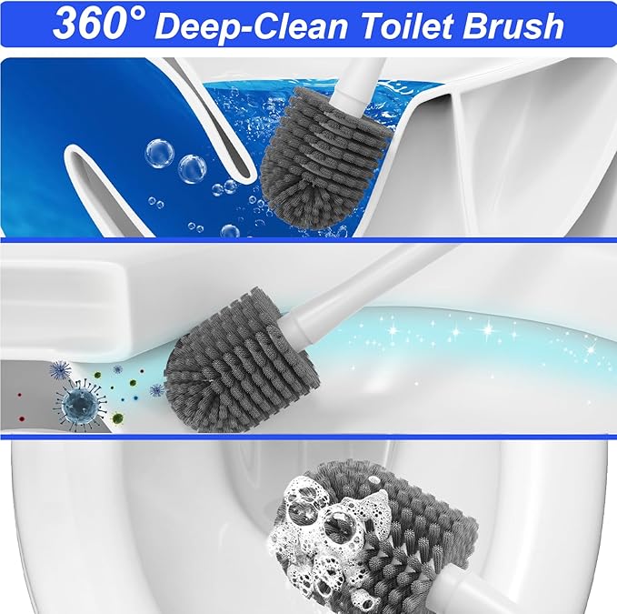 3 in 1 Toilet Brush and Plunger SetExtended Handle PlungerHeavy Duty Toilet Bowl Brush and Holder Hidden Toilet Plunger and Brush SetBathroom Cleaning Supplies (Pure White)