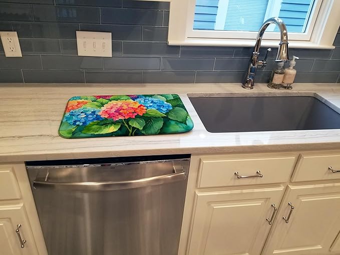 Caroline's Treasures DAC1575DDM Hydrangeas in Watercolor Dish Drying Mat Absorbent Dish Drying Mat Pad for Kitchen Counter Dish Drainer Mat for Countertop 14 x 21 Multicolor