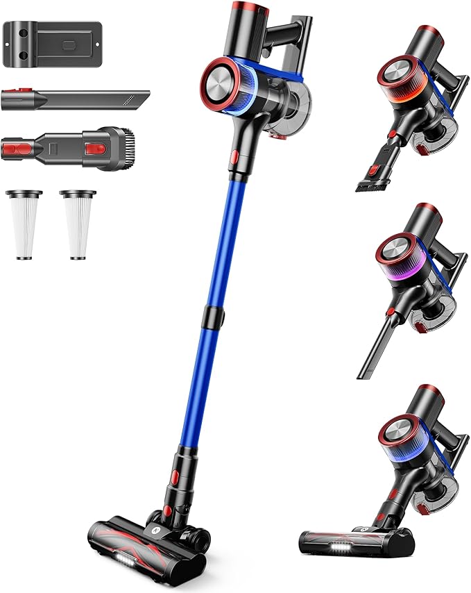 NADALY Cordless Vacuum Cleaner 550W 45Kpa 65Mins Vacuum Cleaners for Home Stick Vacuum with LED Display Anti-Tangle Self-Standing 8-in-1 Lightweight Vacuum for Hardwood Floor/Carpet/Pet Hair