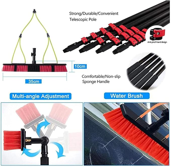 Telescopic Water Fed Pole Brush Kit Window Cleaning System Made in Aluminum Conservatory Roof Suitable for Photovoltaic Panel Cleaning Trucks Windows9 M/29.5 Ft