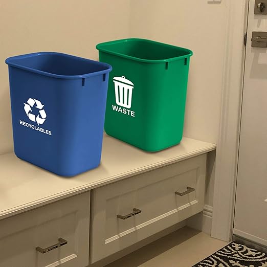 Acrimet Wastebasket Bin for Recycling and Waste 6.75 Gallon/ 27 Quart/ 24 Liter (Plastic) (Green and Blue) (Set of 2)