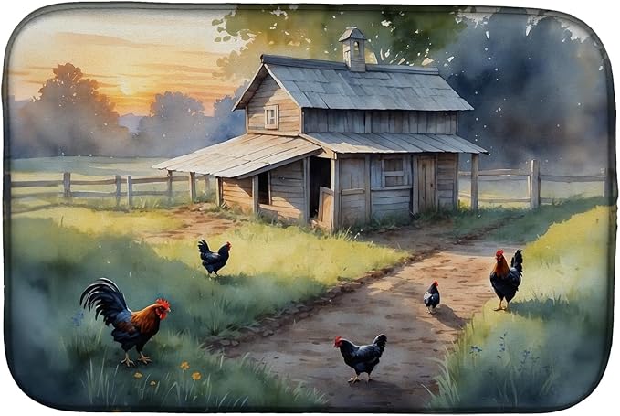 Caroline's Treasures Chicken Coop at Dawn Dish Drying Mat Absorbent Dish Drying Mat Pad for Kitchen Counter Dish Drainer Mat for Countertop 14 x 21 Multicolor