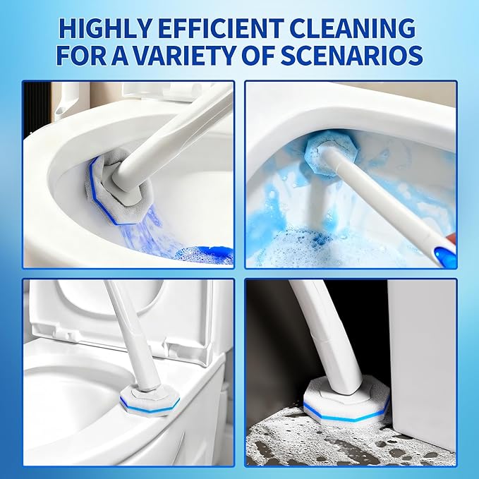 Disposable Toilet Brush Set with 60 Replacement Heads Toilet Cleaning Replacement Pads Starter Kit with Storage Case for Deep Cleaning and Hygienic Bathroom Maintenance