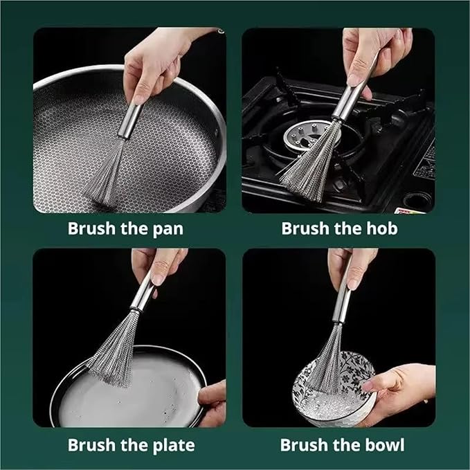 Stainless Steel Pot Brush Long Handle Multi-Functional Cleaning Brush Hanging Washing For Kitchen Sink Pans Scrubber Tools(2PCS M)