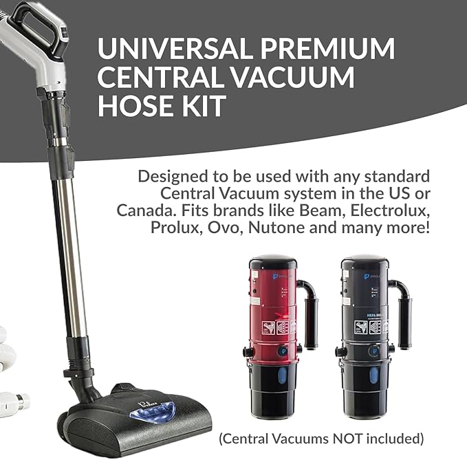 Premium 35 ft Universal Central Vacuum Hose Kit Wessel Werk Power Nozzle Pigtail Connection Universal Premium Prolux Central Vacuum Kit