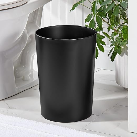 mDesign Stainless Steel Round Metal Trash Can Small 4 Gallon Wastebasket Garbage Basket Bin for Bathroom Bedroom Kitchen or Home Office Holds Waste and Recycle Mirri Collection Matte Black