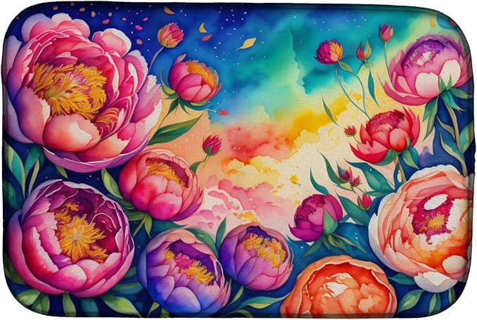 Caroline's Treasures DAC1451DDM Peonies in Color Dish Drying Mat Absorbent Dish Drying Mat Pad for Kitchen Counter Dish Drainer Mat for Countertop 14 x 21 Multicolor