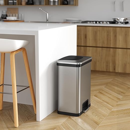 iTouchless AutoStep 13 Gallon Automatic Step Sensor Trash Can with Odor Control System Stainless Steel Kitchen Pedal Touchless Garbage Bin Powered by Batteries or AC Adapter (not Included)