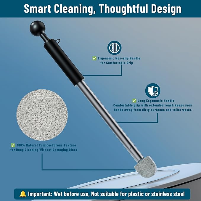 2026 New Pumice Toilet Cleaner 17inch with Handle - Toilet Pool &amp Tub Hard Water Stain Remover (1handle+8pumice)