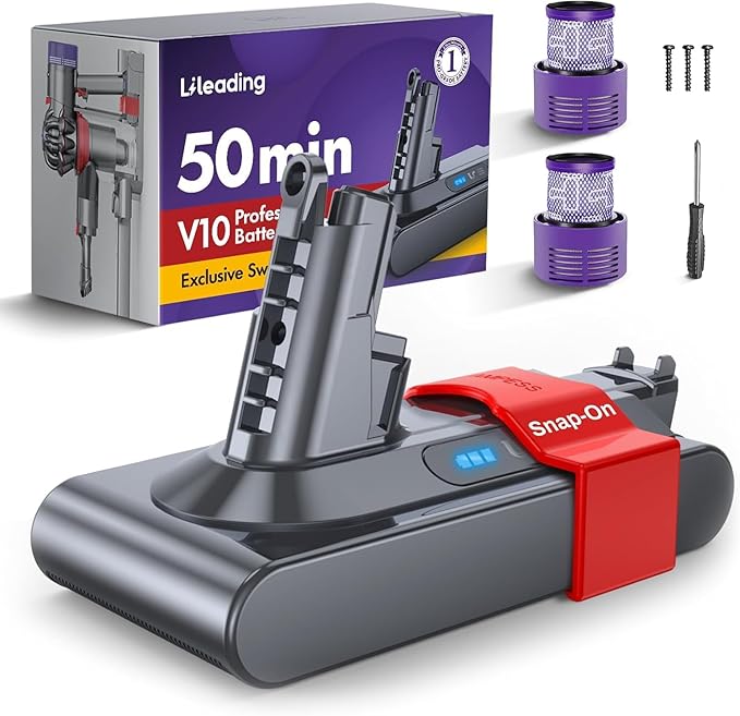 Exclusive Swapple 50 Min Runtime V10 Replacement Battery Compatible with Dyson Animal Absolute Fluffy Motorhead SV12 Cordless Stick Vacuum Cleaner with 2 Filters