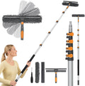 26Ft Window Squeegee with 5-19 FT Extension Poles 2-in-1 Window Cleaning Kit with Telescopic Pole Extra-Large 14 Window Squeegee Window Cleaner Tool with Adjustable Head for High Window Glass RV